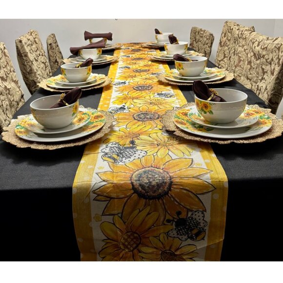 Floral Table Runner Spring Summer Bee Decor Cottage Farmhouse Decorative Cloth - Picture 9 of 9